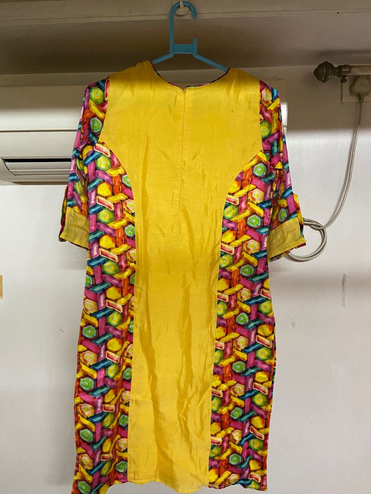 Yellow Color Raw Silk Kurti