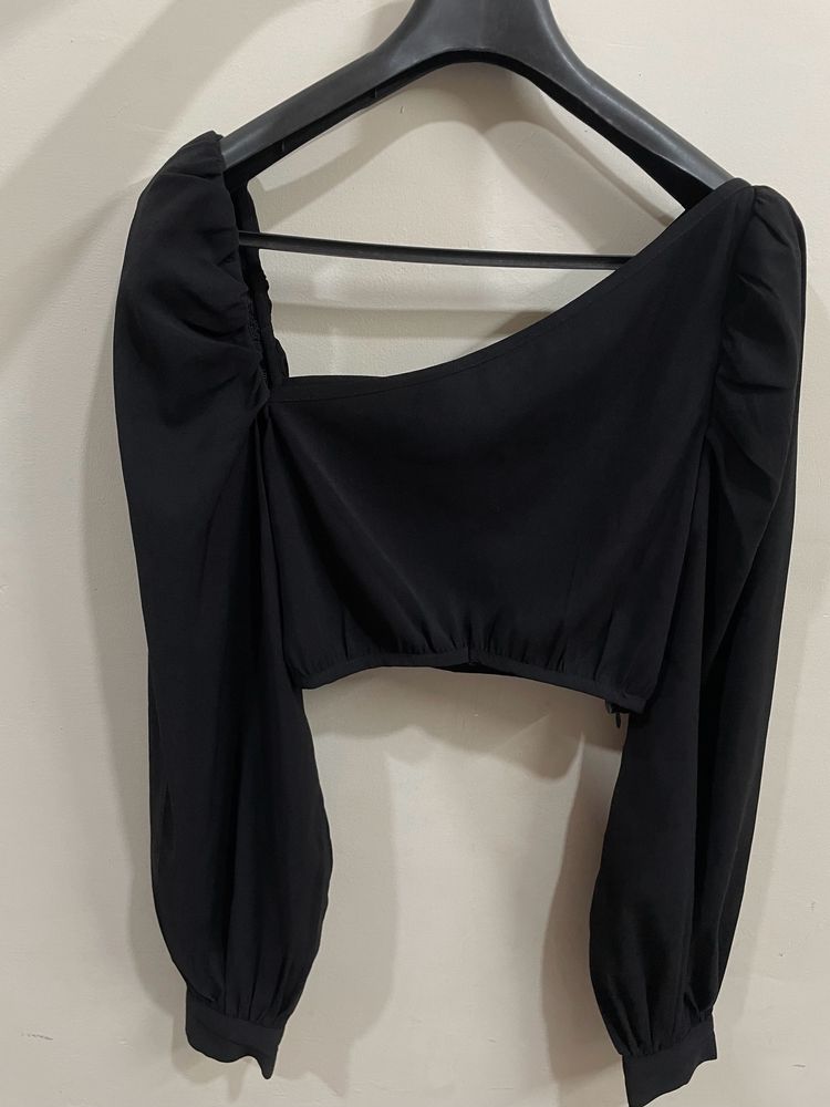 NA-KD Black Balloon Sleeves Top