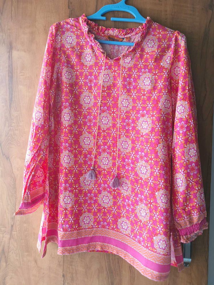 Rangriti Pink Floral Printed Tunic Women