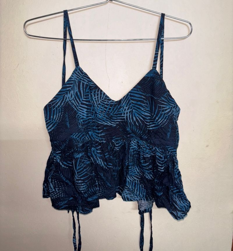 Dark Blue Peplum Tie Back Top