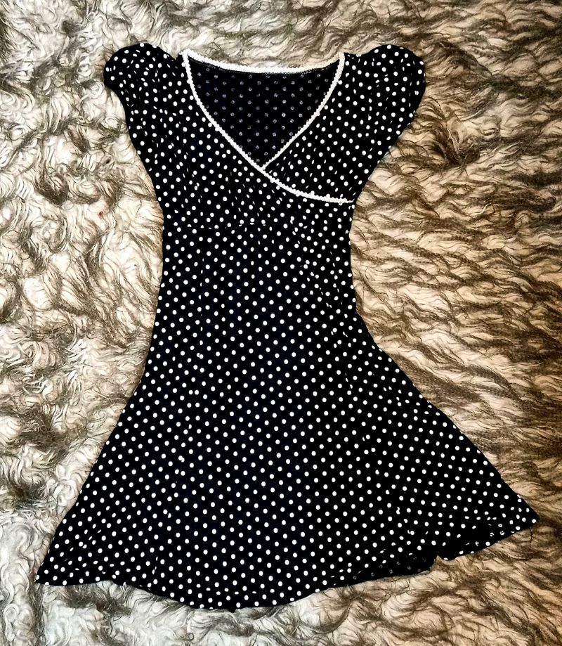 Black Polka Dot Front Lace Corset Detail Dress