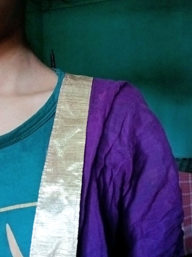 Purple Dupatta With Golden Lines