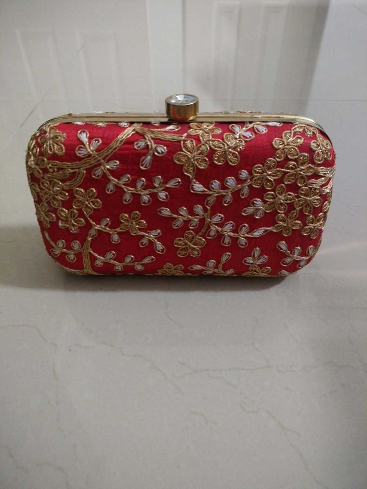 Classy Embroidered red Box Clutch