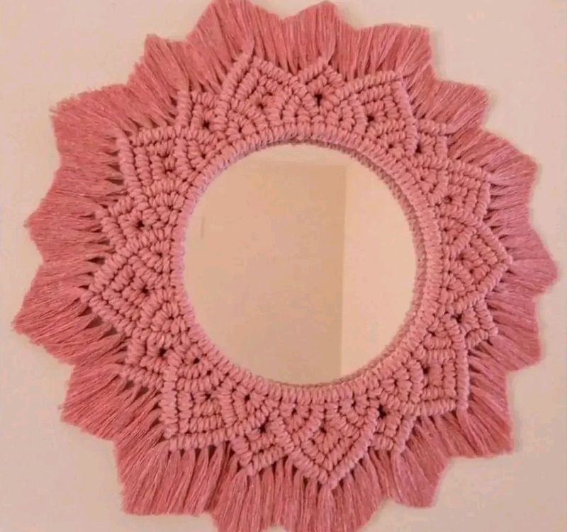 Pink Macrame Mirror Wall Decor