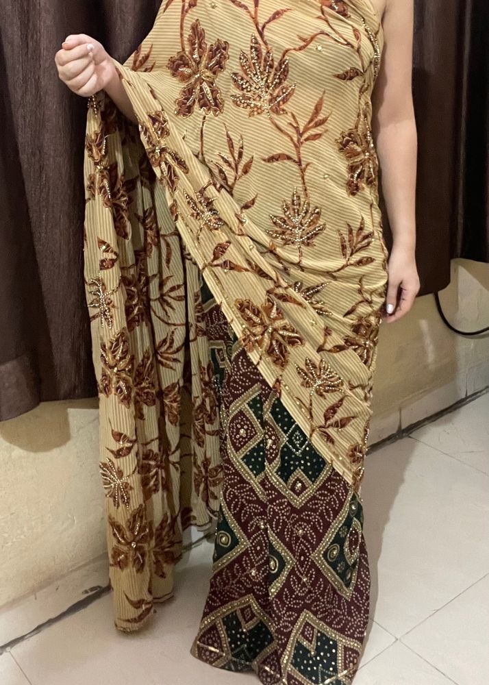 2 Shaded Bandani Saree With Stitched Blouse