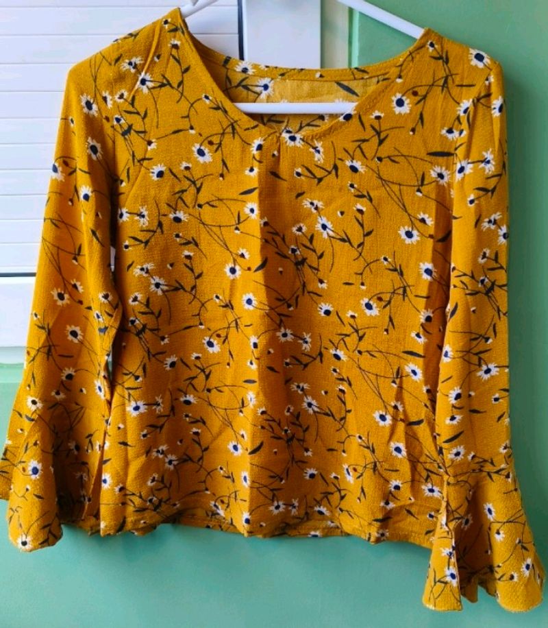 Mustard Floral Top For Girls