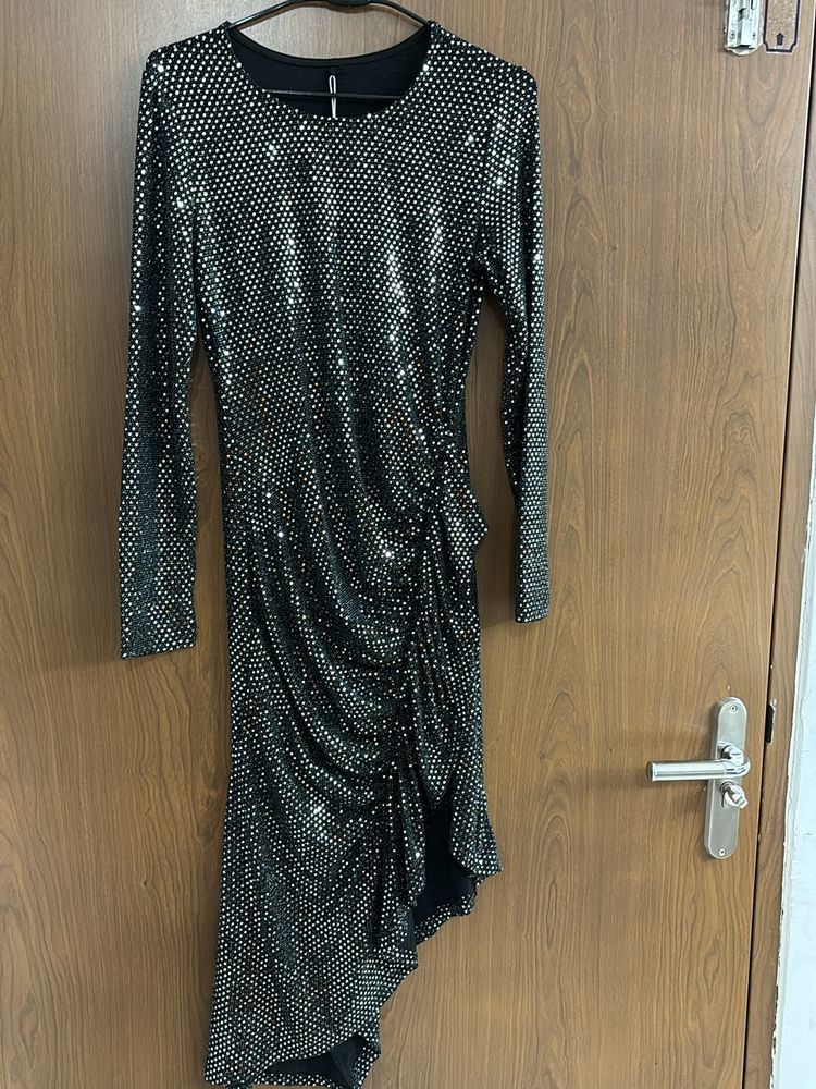 Black Sparkle Partywear Wrap Dress