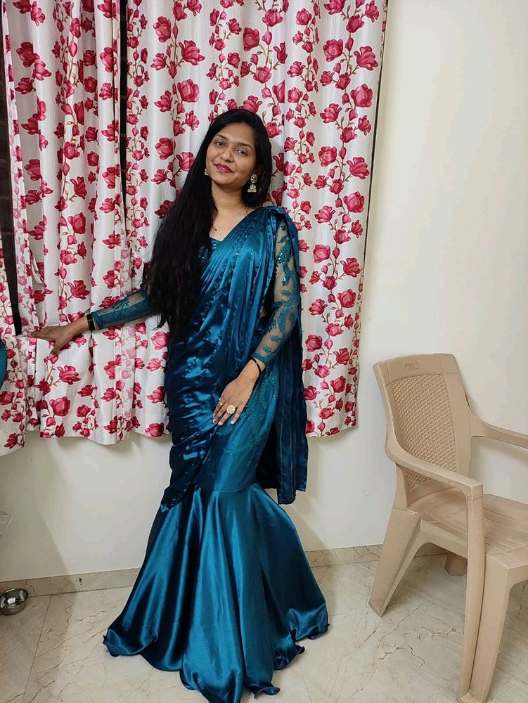 Ready-made Fancy Party Wear Saree With Stich Blous