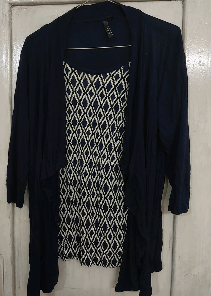 Navy Blue Pattern tunic Top