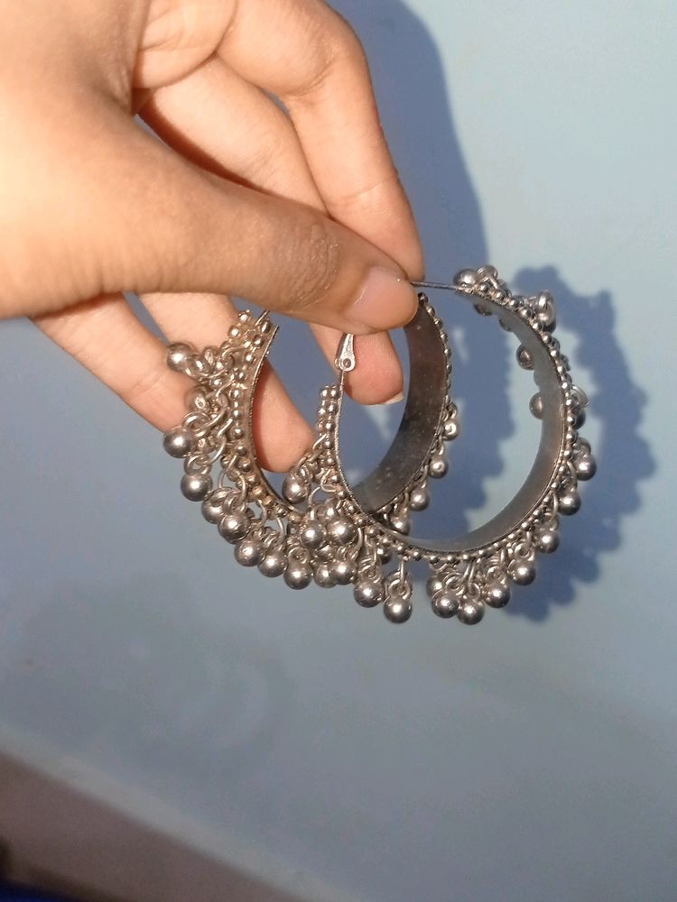 Silver Oxidised Hoop Earrings