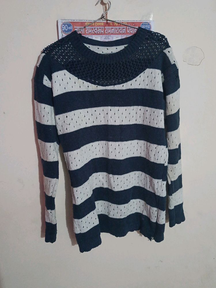 Blue White Woolen  Sweater