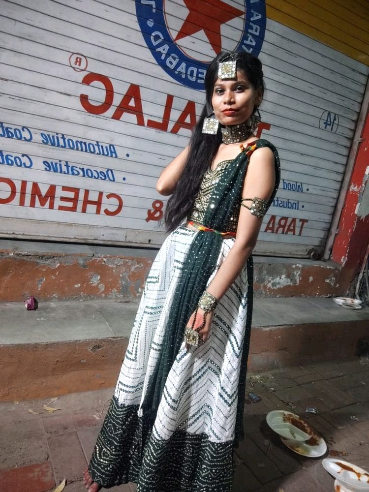 White Green Choli With Jewellery