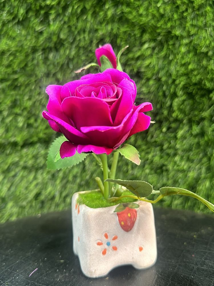 Artificial Rose Flower With Ceremic Pot