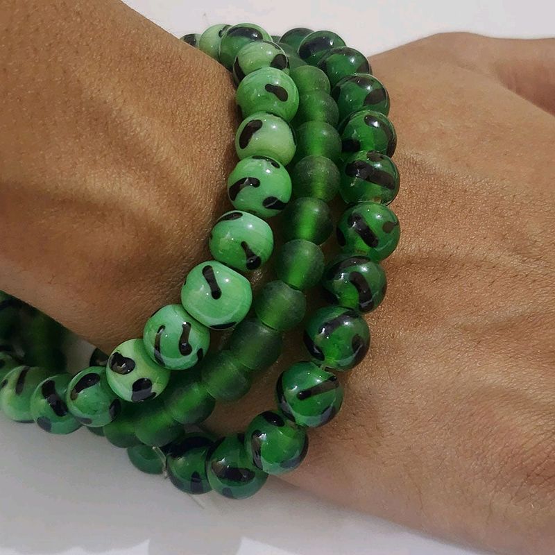 3pcs Set of handmade Green glass beads bracelets