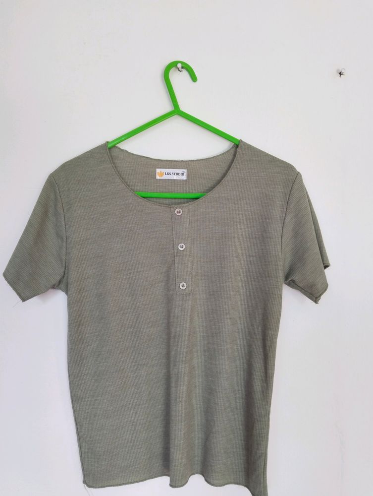 Unbrand, Green Colour Simple Tops For Women