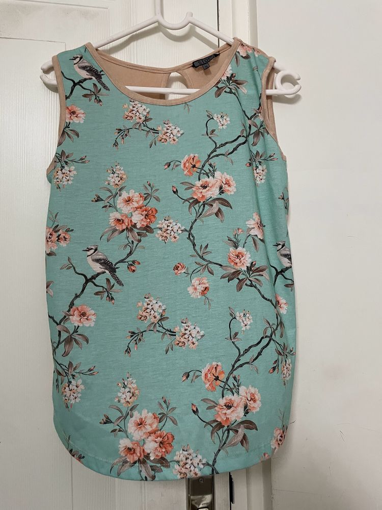 Sea Green Floral Tank Top