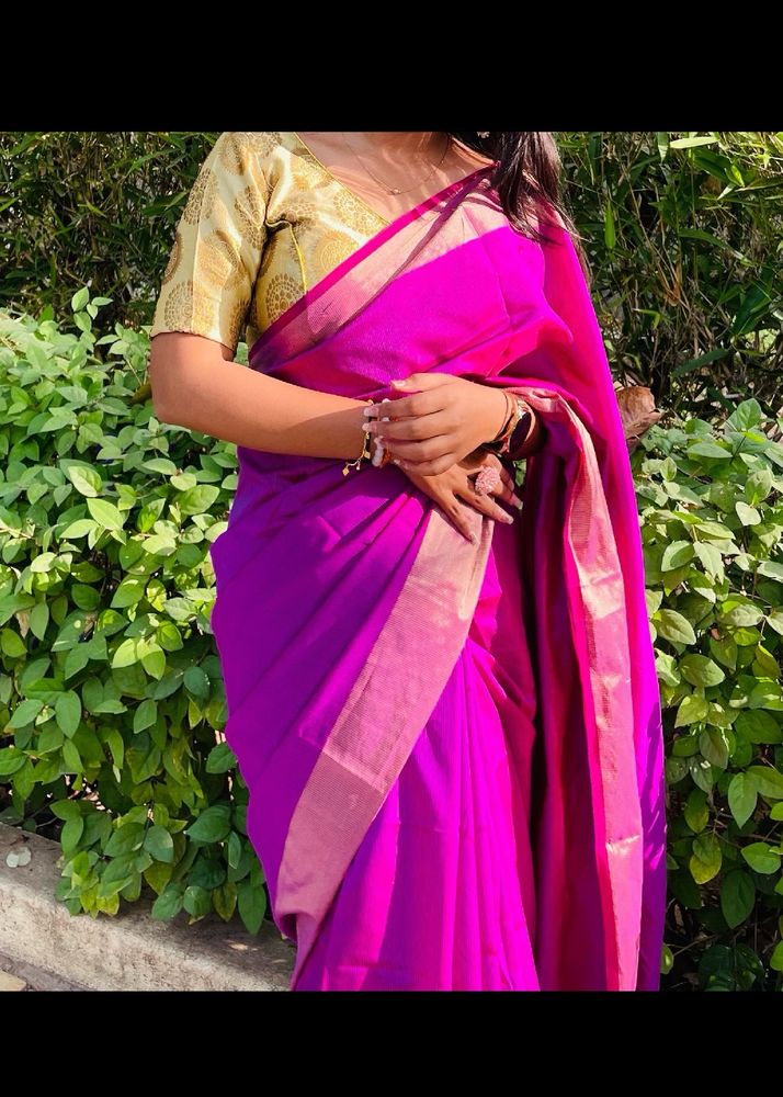 Pink Saree With Golden Blouse Combo