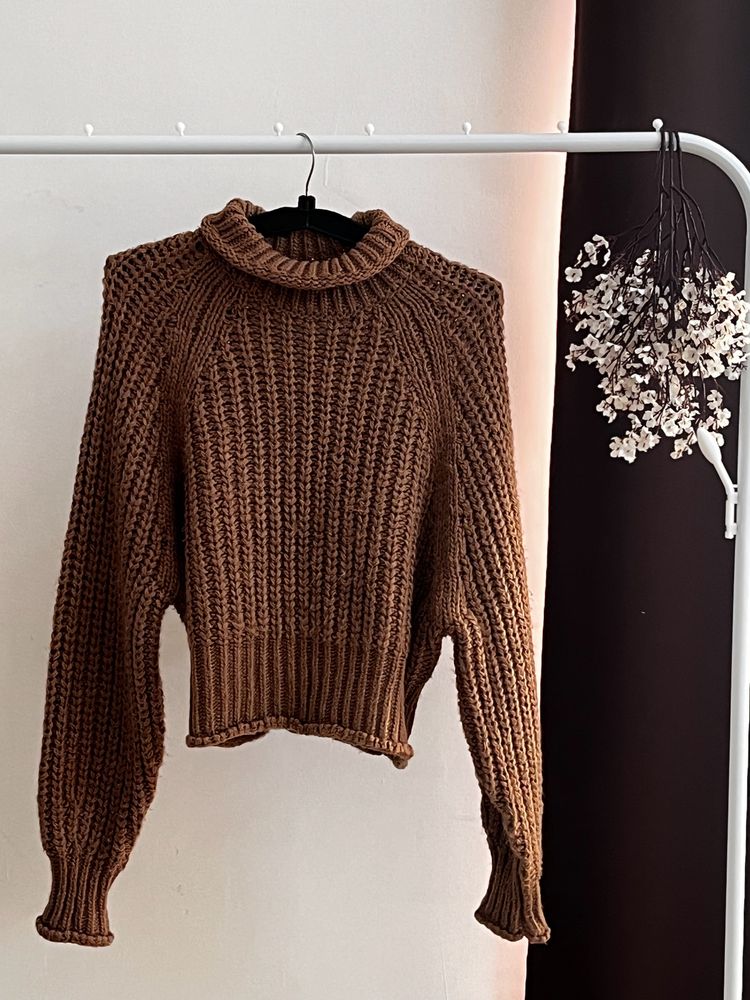 H&M Brown High Neck Heavy Knit Sweater