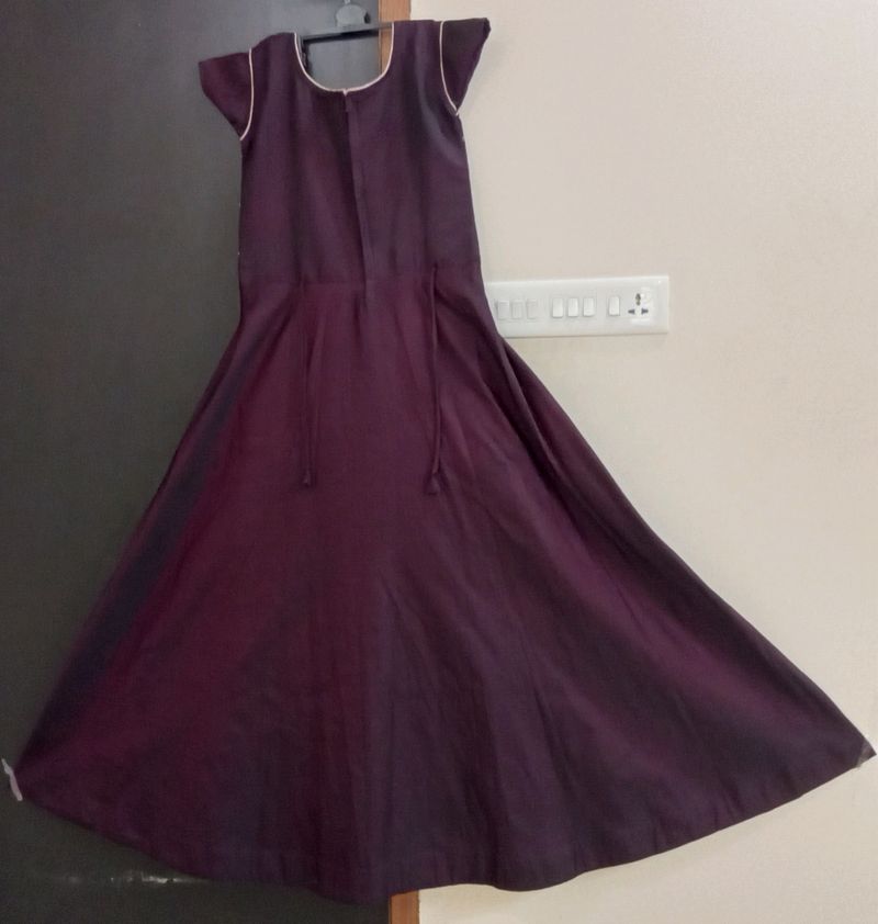 Dark Wine Purple Gown With Golden Designs