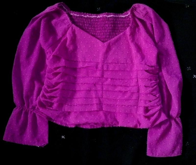 Dark Pink Off Shoulder Korean Crop Top