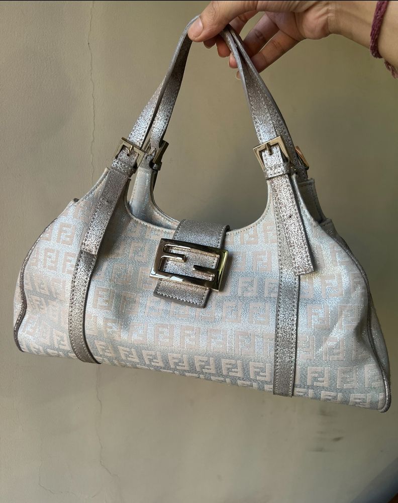 Vintage Fendi Metallic Canvas And Leather Bag