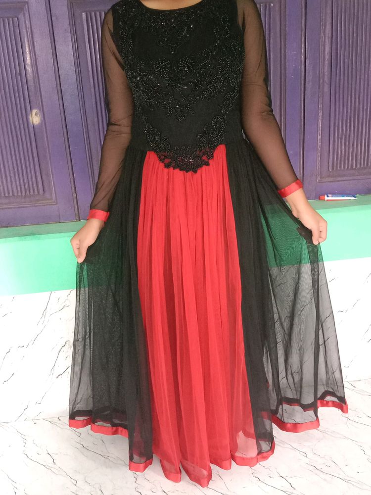 Gown Black and Red Georgette