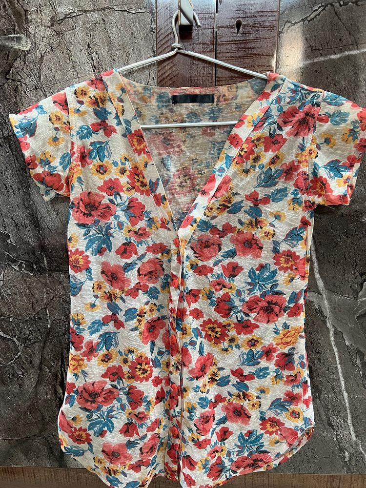 Floral Beach Top V Neck XS-S
