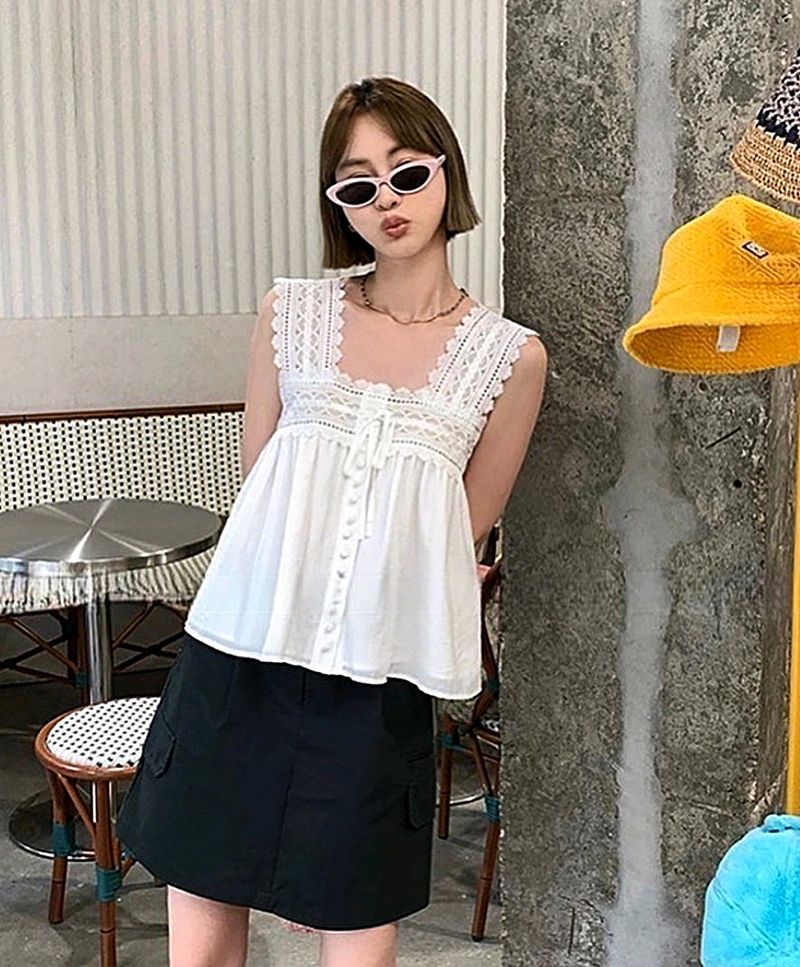 Lace Trim White Top