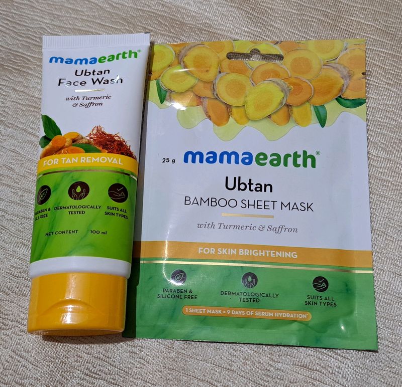 Mamaearth Ubtan Face Wash And Sheet Mask Combo