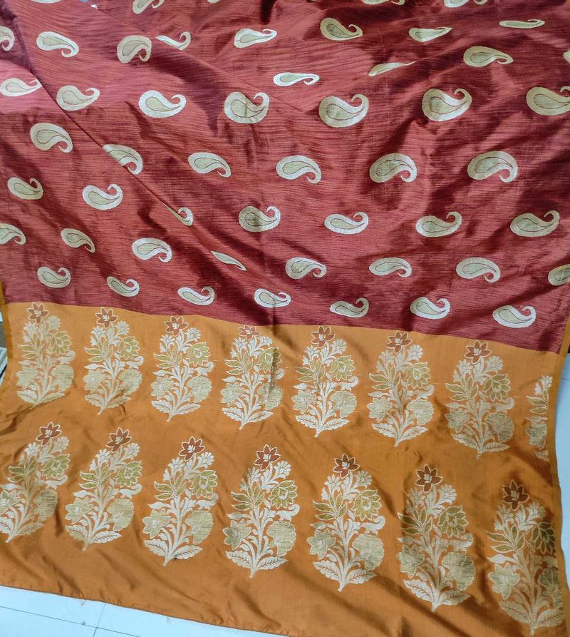 Brown Semi Raw Silk Saree 5.6m