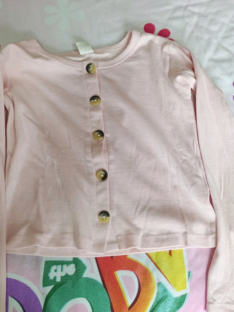 Cute Baby Pinkinsh Peach Buttoned Crop Top