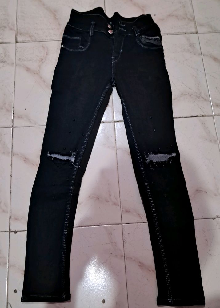 Black Knee Cut Denim