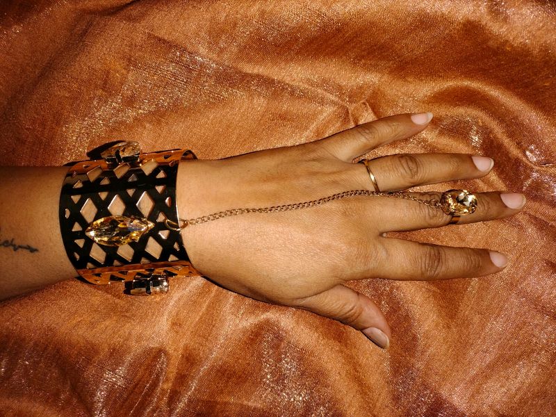 Golden Cuff Bracelet with Detachable Ring