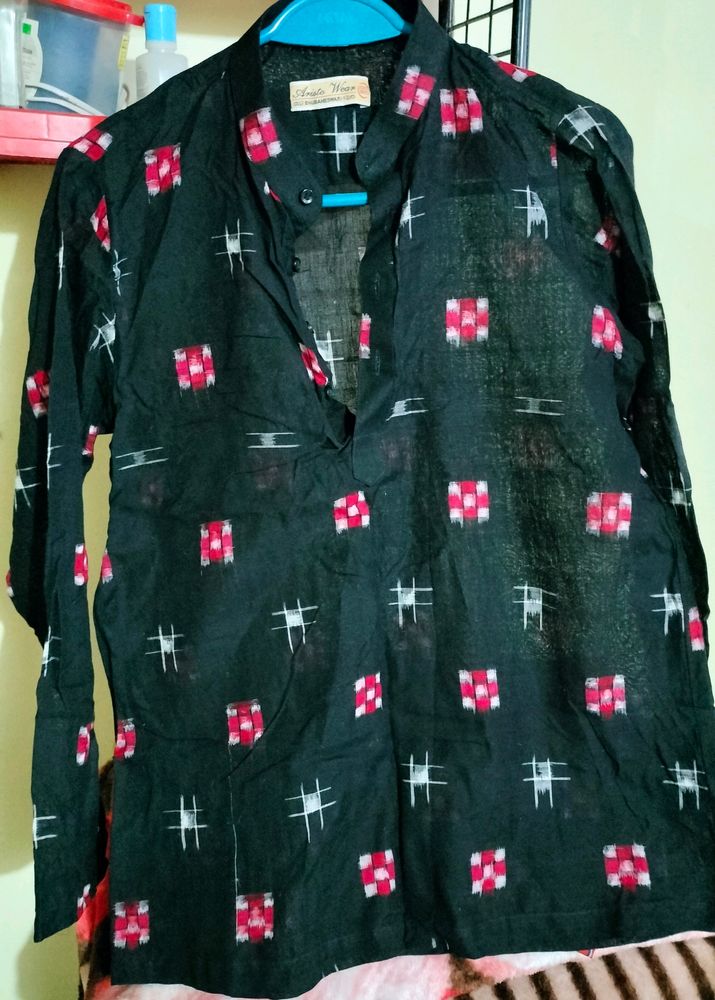 Black Cotton Sambalpuri Short Kurta for 13 /14 Yrs