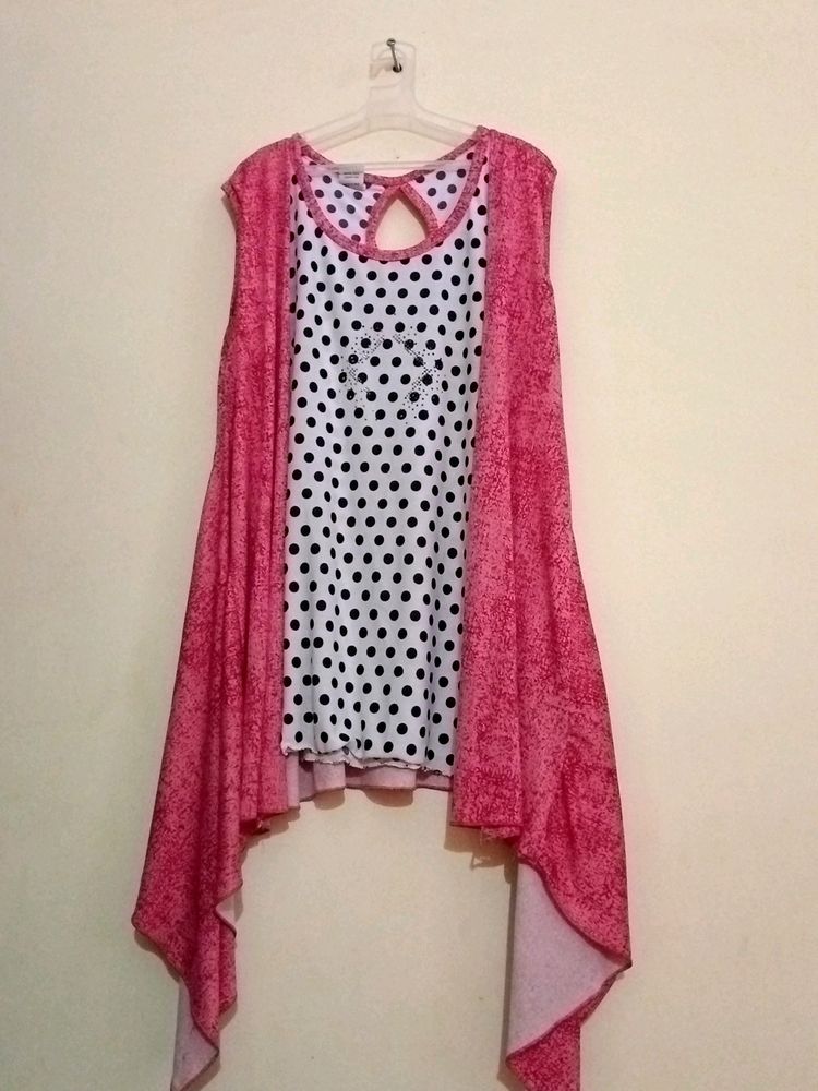 Women A -line Pink And White Polka Dot Top