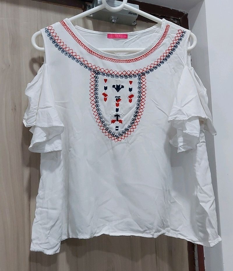 White Breezy Cold Shoulder Top