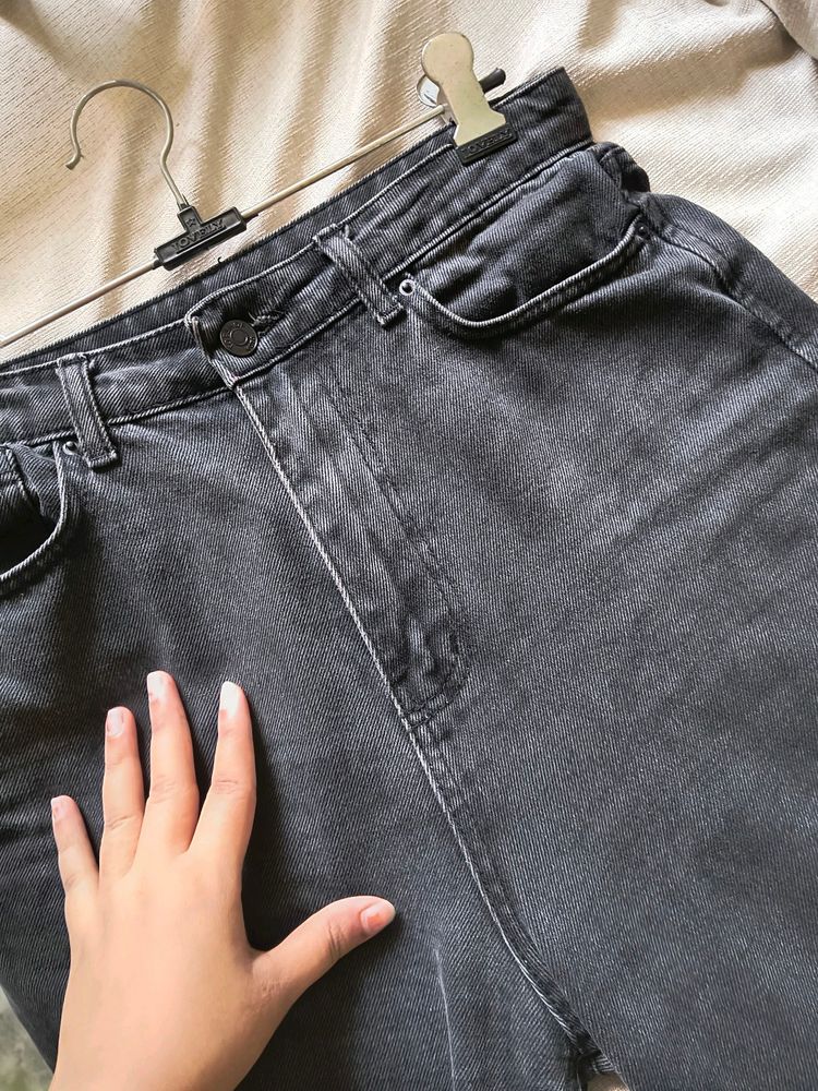 Grey High Waist Flared Denim