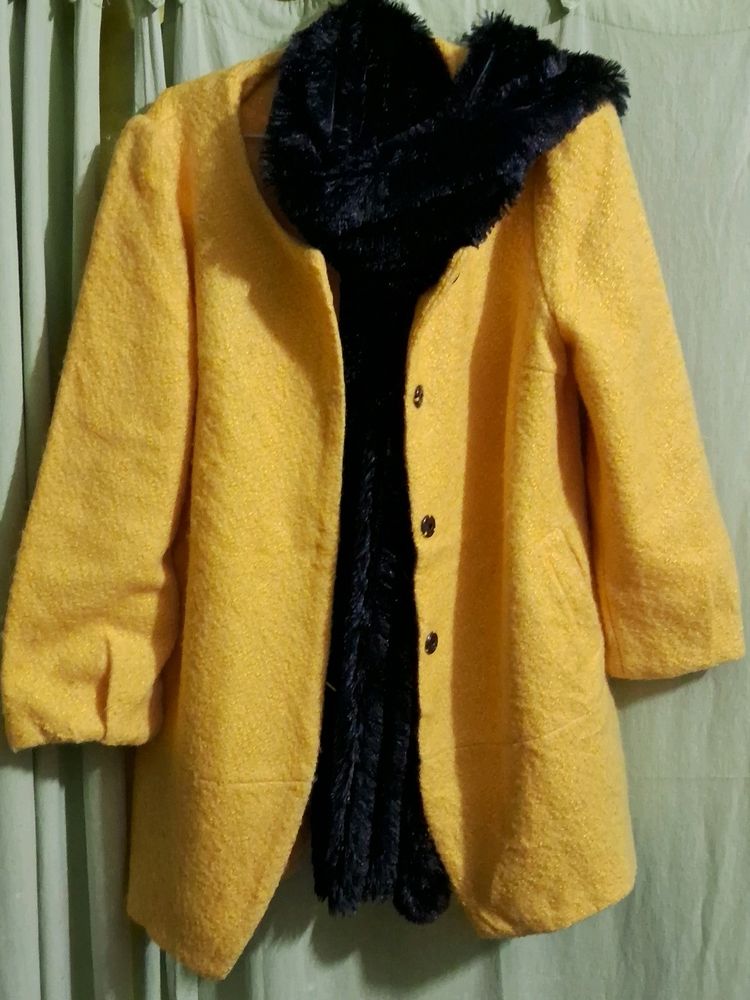 Set Of Woolen Coat With Fur Stole