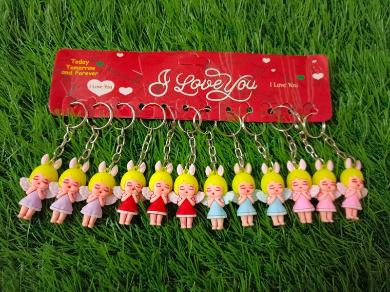 Set Of 12 Cute Doll Design Keychains