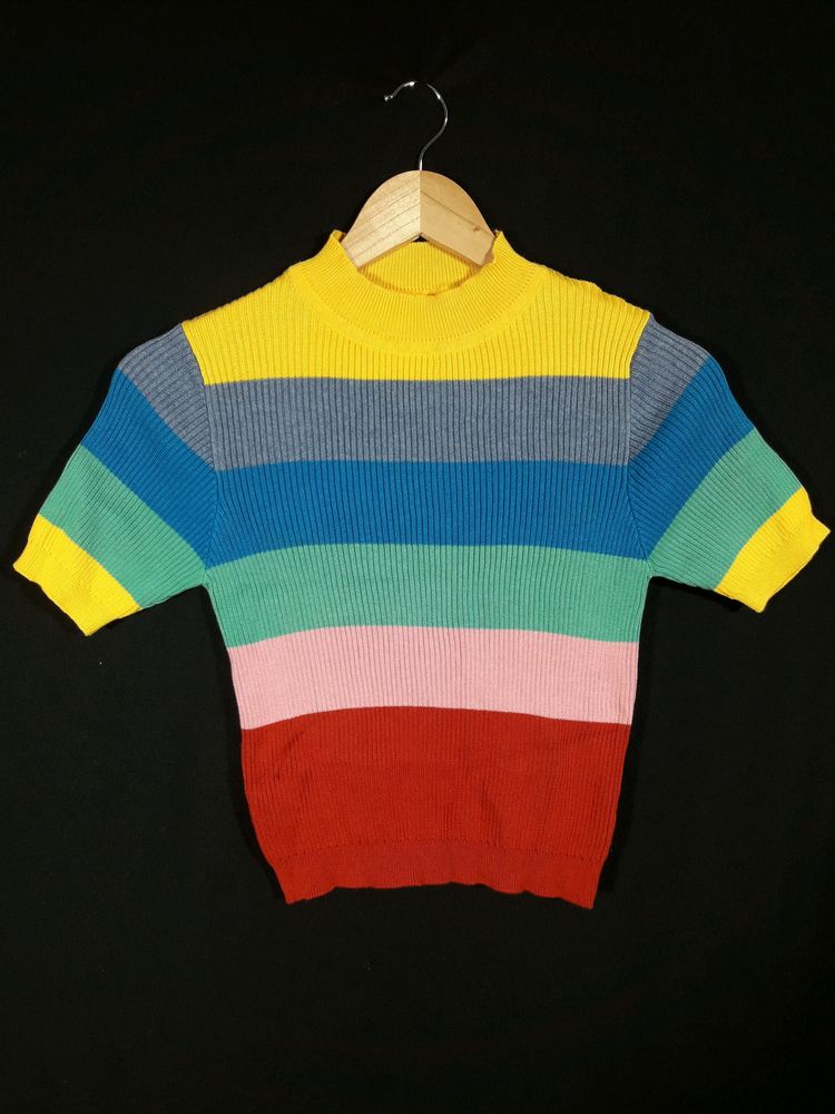 Multi Color Stripes High Neck Top ( Women's )