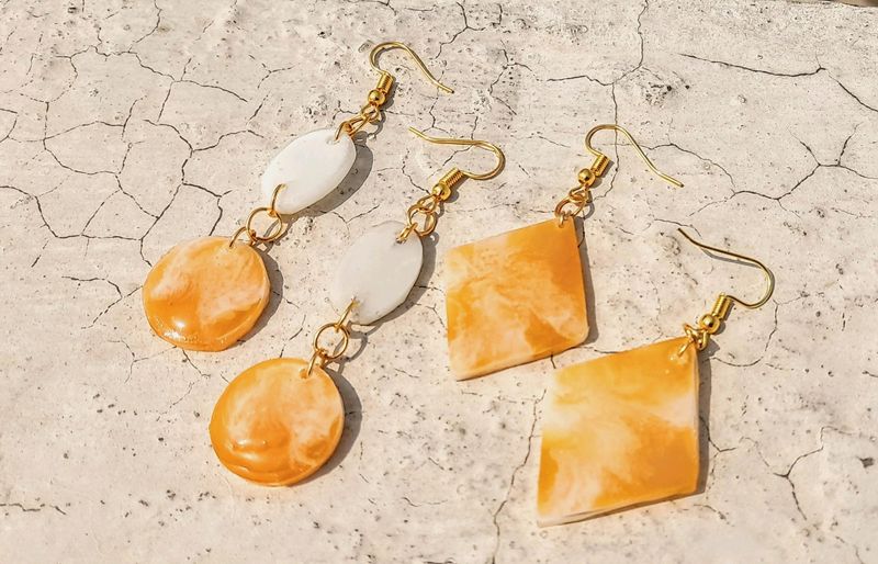 Set Of Two Beige White Marbel Design Earrings Women Girls Party Casual Job Work School College Summer Winter Jewellery Silver Gold Gift Birthday Present Sun Light Stone Crystal Art Pearl Aesthetic