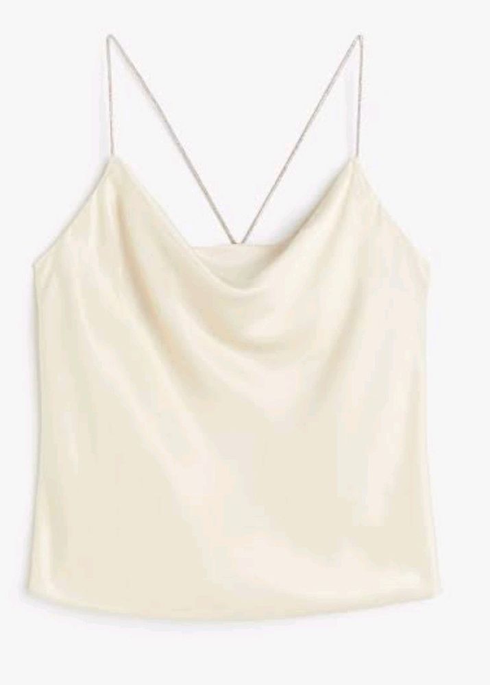 Hnm Beige Rhinestones Strap Cami Top