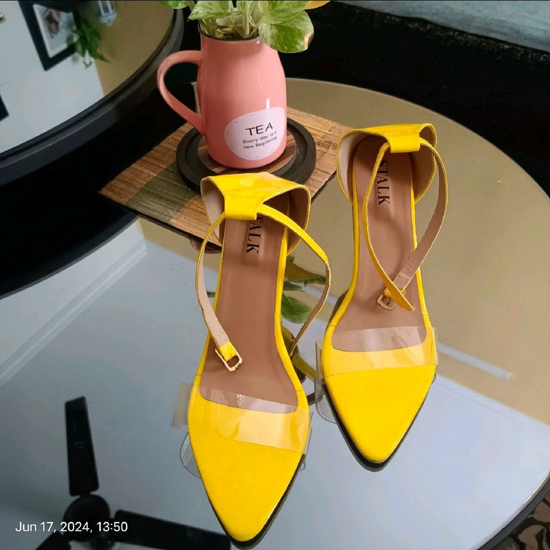 🛍️ @₹229 Transparent Strap Yellow Point Heel