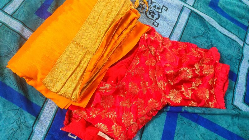 New Silk Saree With Designer Red Blouse