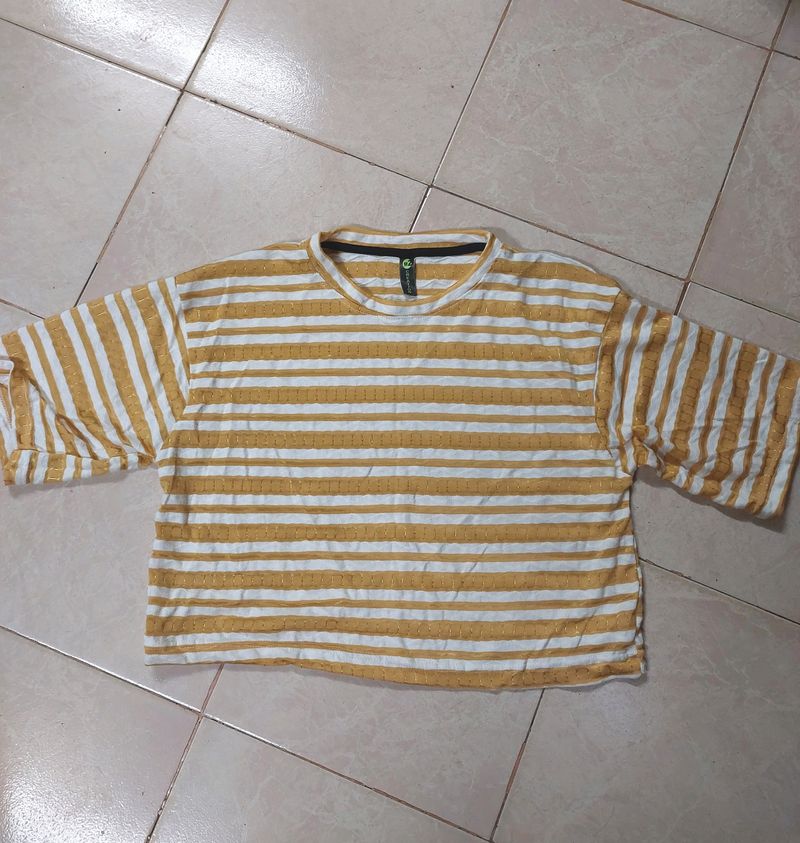 Mustard Colour Striped Crop Top