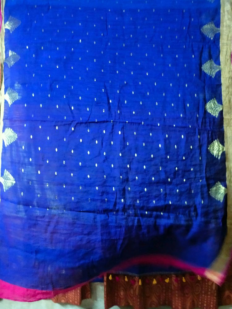 Blue Cotton Soft Saree.