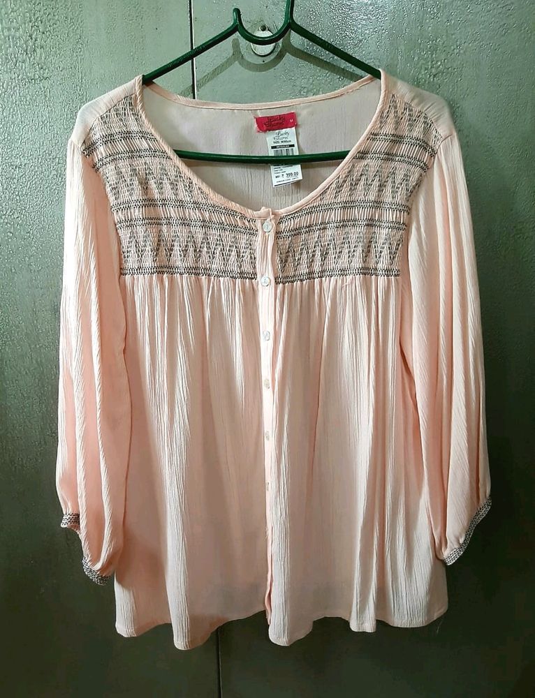 Peach Chiffon Top 3/4 Sleeves