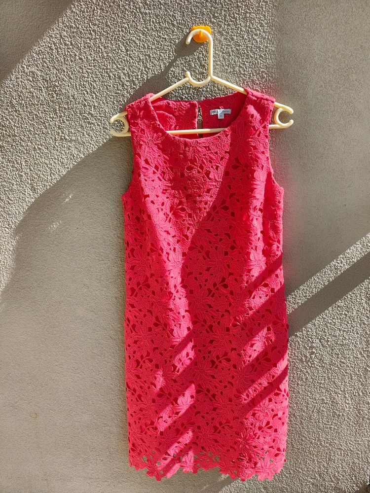 Coral Lace Shift Dress