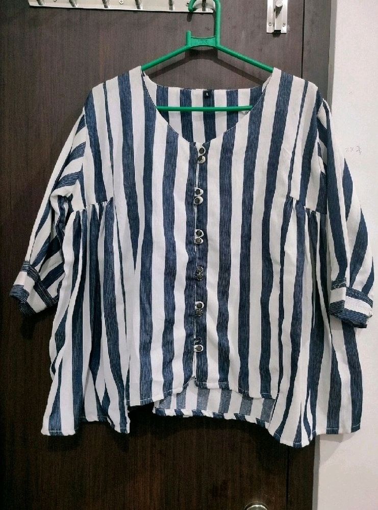 Party Wear Trendy Blue & White Lining Top