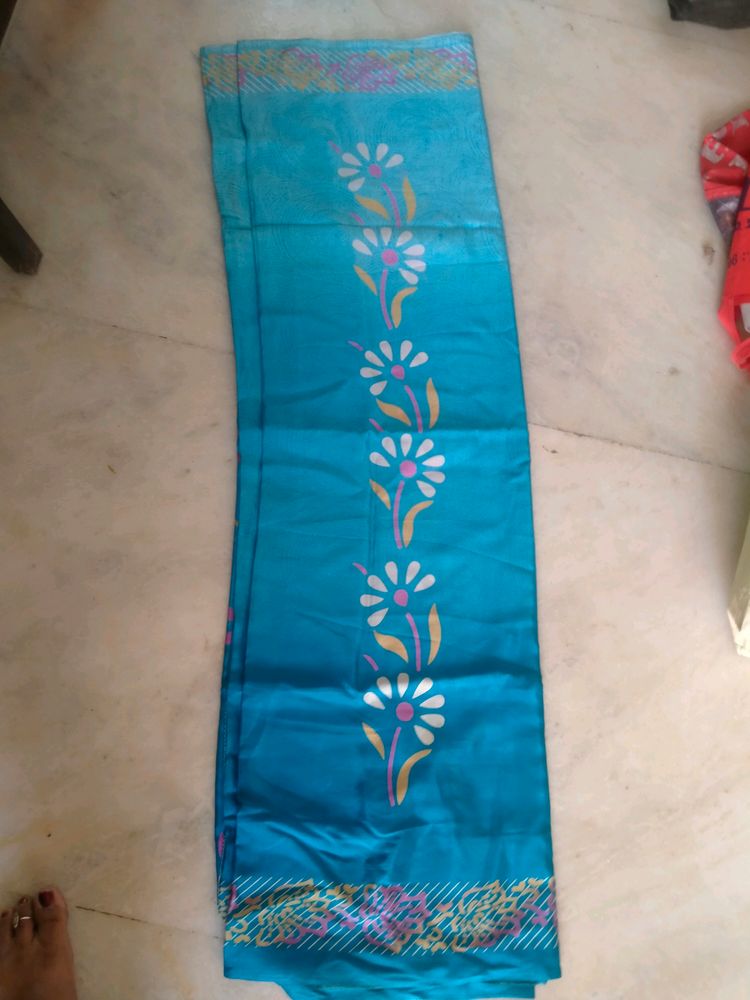 Crepe Light Blue Printed Saree